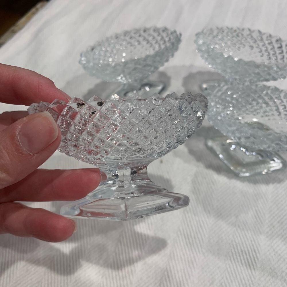 Vintage Pedestal Glass Oval Salt dips English hobnail pattern
